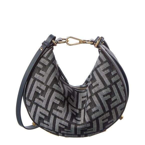 FENDI Handbags - Fendi Fendigraphy Mini Ff Denim & Leather Hobo Bag, Blue